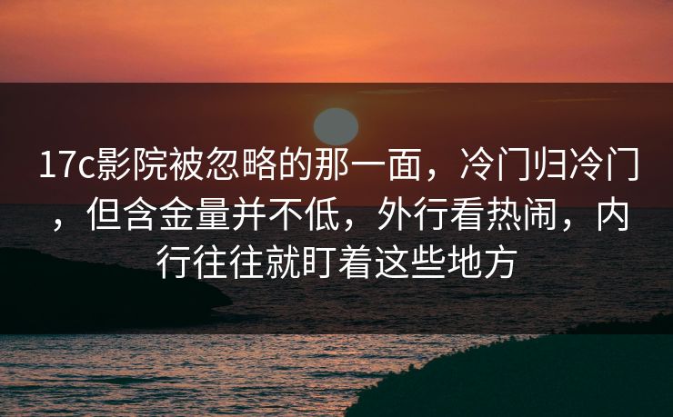 17c影院被忽略的那一面，冷门归冷门，但含金量并不低，外行看热闹，内行往往就盯着这些地方
