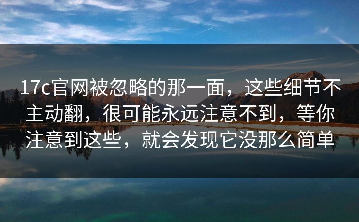 17c官网被忽略的那一面,这些细节不主动翻,很可能永远注意不到,等你注意到这些,就会发现它没那么简单